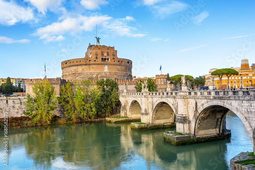 Canvas Print Castel Sant'Angelo and the Sant'Angelo bridge over Tiber river in Rome, Italy
