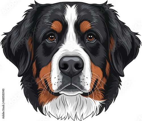 Bernese Mountain Dog face headshot portrait vector illustration