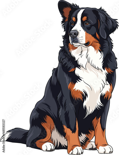 Bernese Mountain Dog sitting looking away cute vector illustration