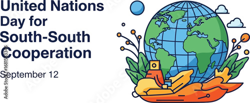 Illustration for united nations day for south south cooperation with globe and boat graphic