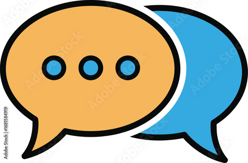 Illustration of two overlapping speech bubbles in orange and blue with three dots inside the orange one