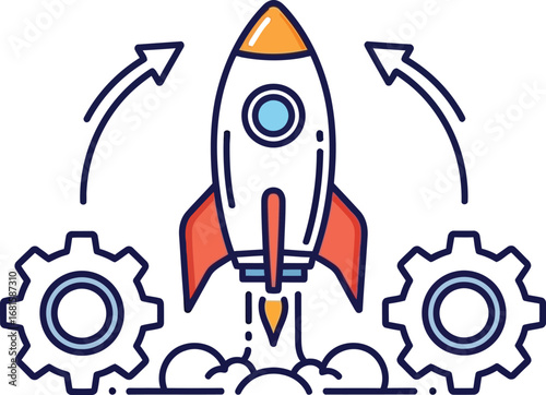 Rocket launch startup concept vector illustration for business