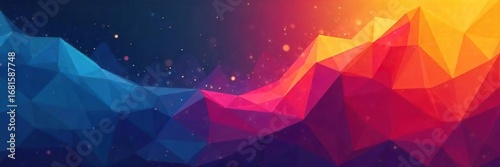 Abstract geometric shapes in vibrant, contrasting colors create a dynamic and modern PowerPoint background, ideal for presentations on technology, innovation, or design , banner, website, simple