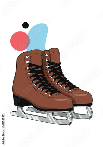 Artistic ice skates with abstract shapes on white background winter sport equipment