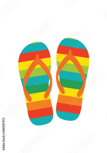 Brightly colored striped flip flop sandals for summer beach vacation fun