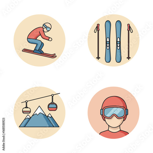 Skiing Icons Skier, skis, lift, helmet
