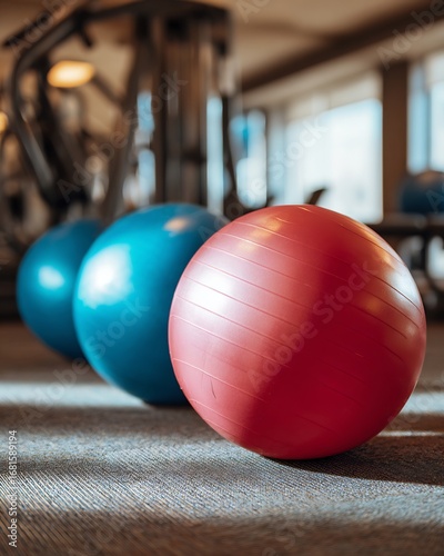 Set of stability balls gym environment physiotherapy rehabilitation props sports recovery equipment focus