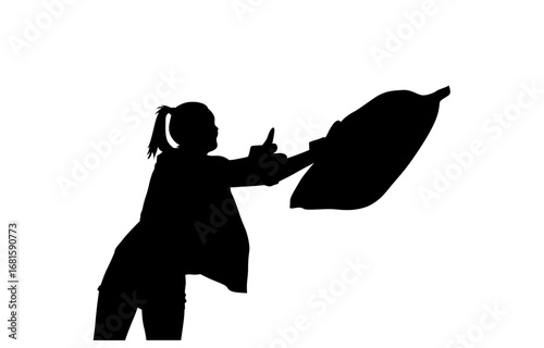 A silhouette of a woman throwing a pillow, conveying anger and frustration.