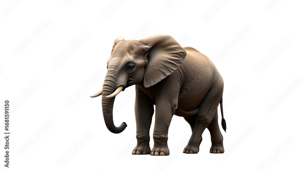 Obraz premium African elephant baby wildlife animal nature mammal tusk standing isolated realistic textured skin large ear gentle