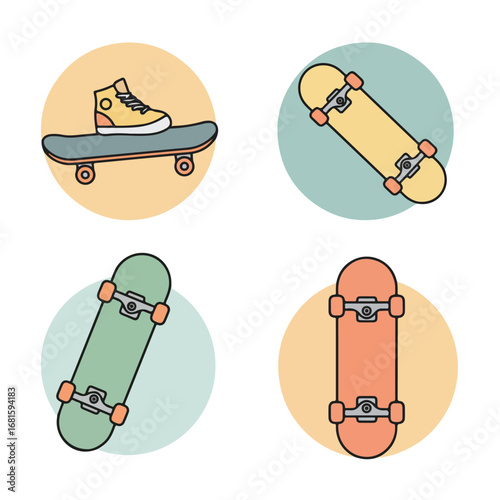 Skateboard sets on pastel circles