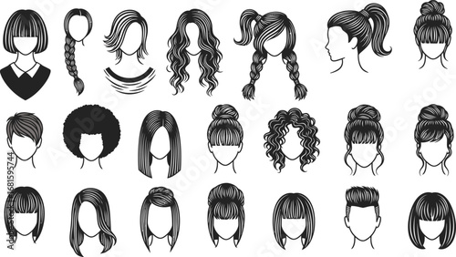 Vector Female Hairstyle Clipart Collection with Braids, Ponytails, Curls and Buns