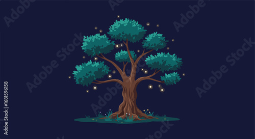Cartoon tree at night