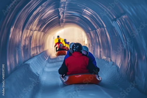 Winter sliding adventure inside a thrilling ice tunnel at a bobsled track