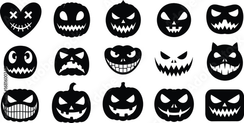 Halloween pumpkin faces vector set spooky jack o lantern designs