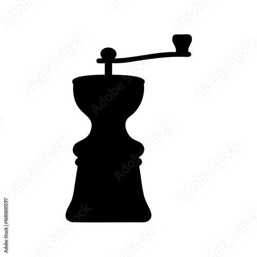 Silhouette of a Vintage Coffee Grinder with Crank Handle, Isolated on White