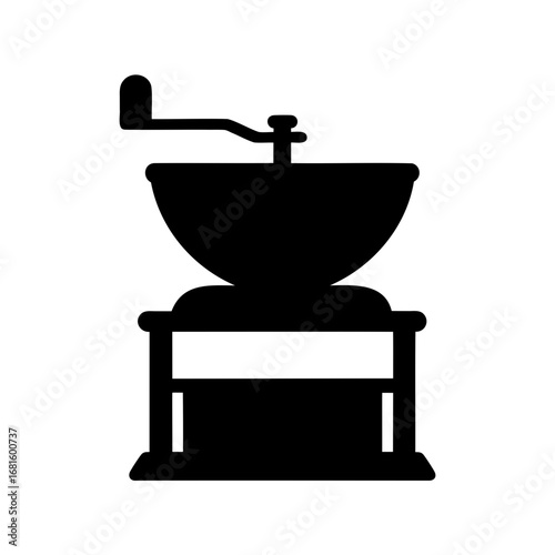 Silhouette of a Vintage Hand Cranked Coffee Grinder with Wooden Base