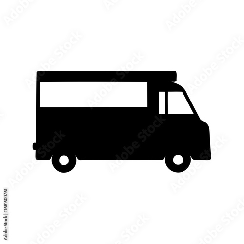 A black silhouette of a food truck or delivery van style vehicle