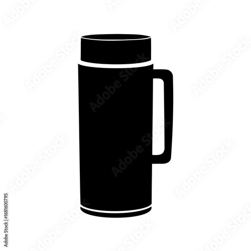 Black thermos silhouette icon, a simple design for hot beverage insulation container