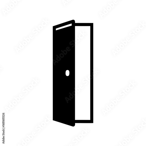 A slightly open single black door, implying invitation and opportunities ahead