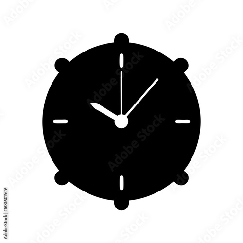 Simple black and white clock illustration showing a specific time
