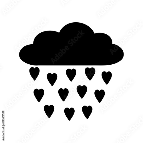 Black cloud with heart shaped rain, a symbol of love and sadness