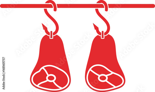 Butcher shop meat hooks hanging fresh cut meat illustration art