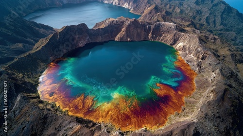 Volcanic crater lake, vibrant colors