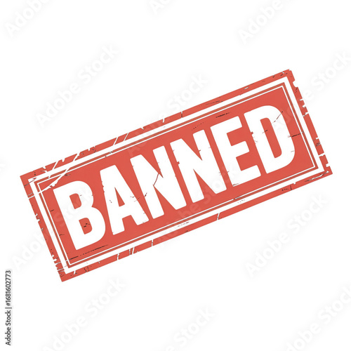 Red banned stamp graphic with distressed texture symbolizing prohibition and restriction transparent background