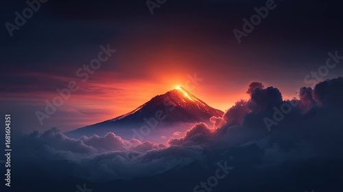 Majestic mountain sunrise over clouds