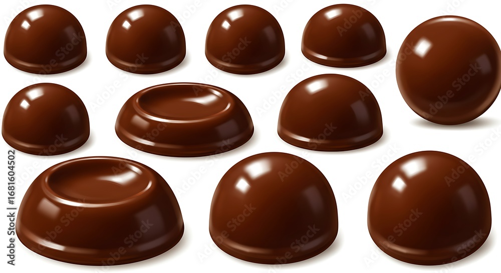 Fototapeta premium An array of glossy, delectable milk chocolate domes and rounds, tempting indulgence on a pristine