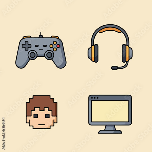 Gaming setup icon set