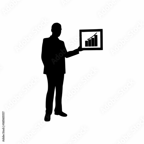 Businessman presenting ai data chart to clients silhouette