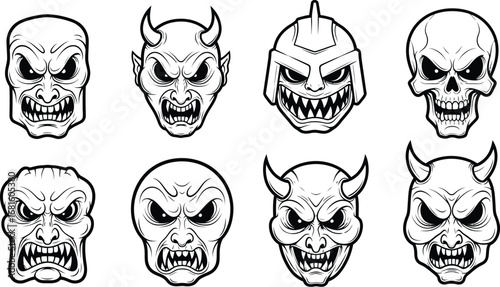 Vector collection of scary monsters and demons for halloween art