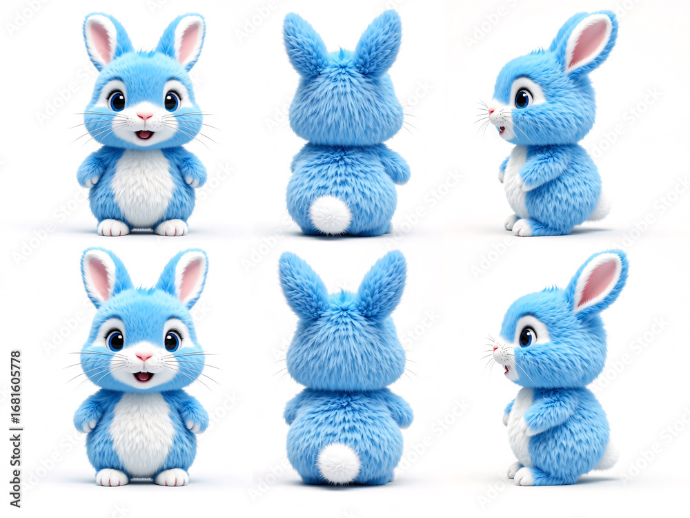 Fototapeta premium Cute Blue Fluffy Bunny Collection