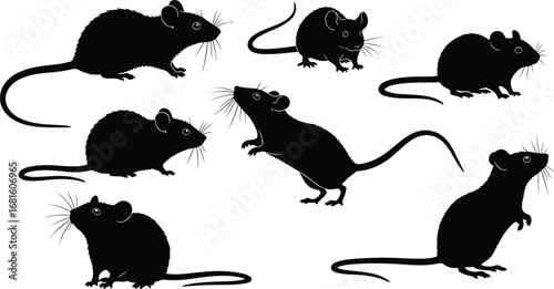 Black mouse silhouettes vector illustration rodent pest control