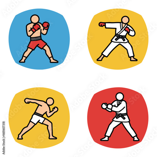 Four illustrations of fighters