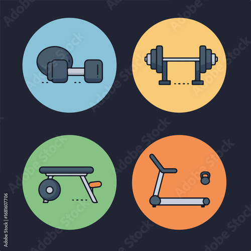 Fitness icons in color circles