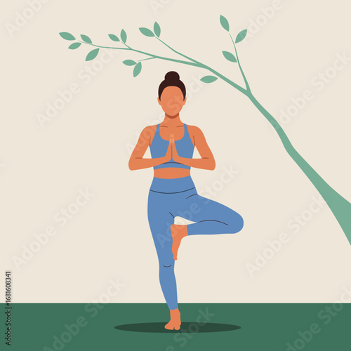 Woman Practicing Yoga Tree Pose (Vrksasana) in Harmony with Nature.