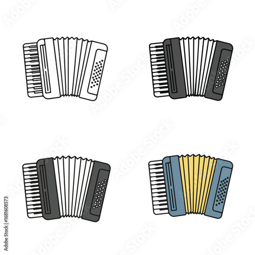Accordions Four illustrations of classic musical instruments in different colors