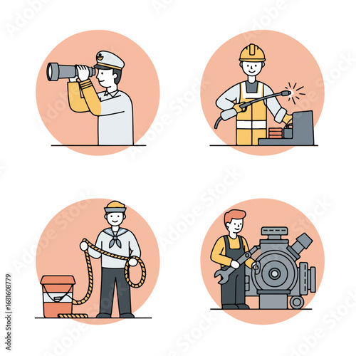Jobs Diverse roles depicted in flat vector icons on circles