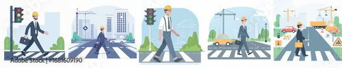 vector of architect crossing the road