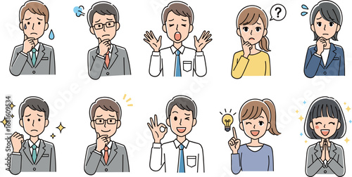 Collection of Business People's Diverse Emotional Expressions and Reactions in Vector Format