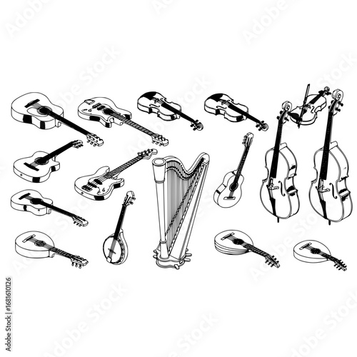 Acoustic guitar electric guitar bass guitar violin cello harp mandolin banjo musical instruments drawing