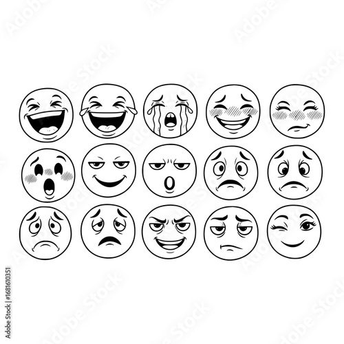 Emoji expression face vector set different emotion doodle cartoon character illustration graphic design art 100