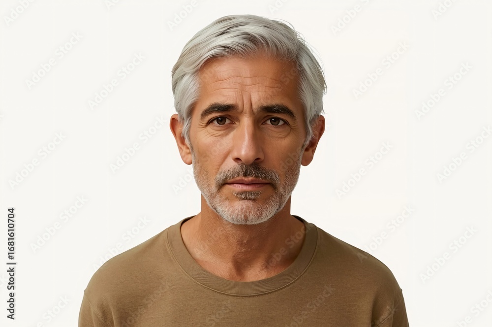 Obraz premium Serious mature man portrait, studio shot, white background, profile image