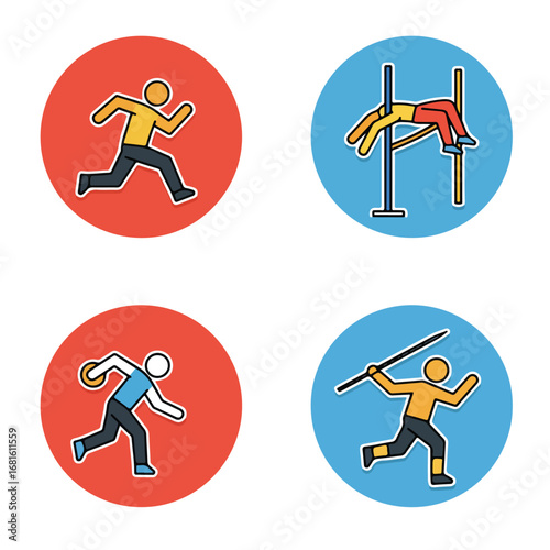 Icons showing running, high jump, discus, and javelin throw