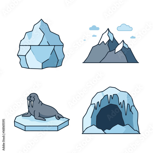 Polar Set Iceberg, Mountain, Walrus