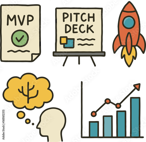 Startup business concepts with MVP, pitch deck, and growth chart