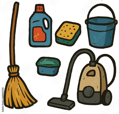 Cleaning supplies and equipment icons