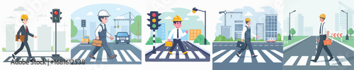 vector of architect crossing the road